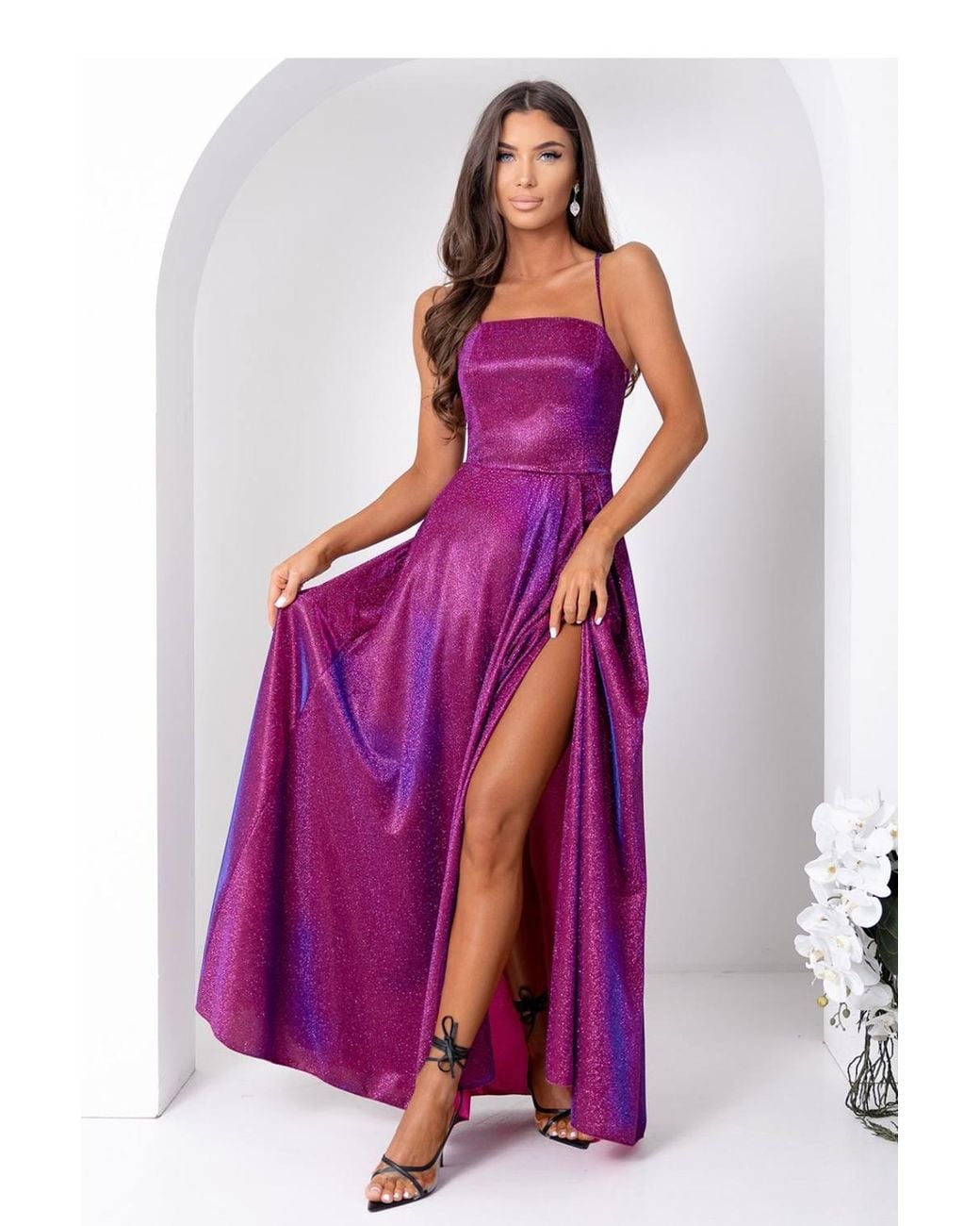 Love Lace Purple Summer Strappy Maxi Dress With Slit & Ties