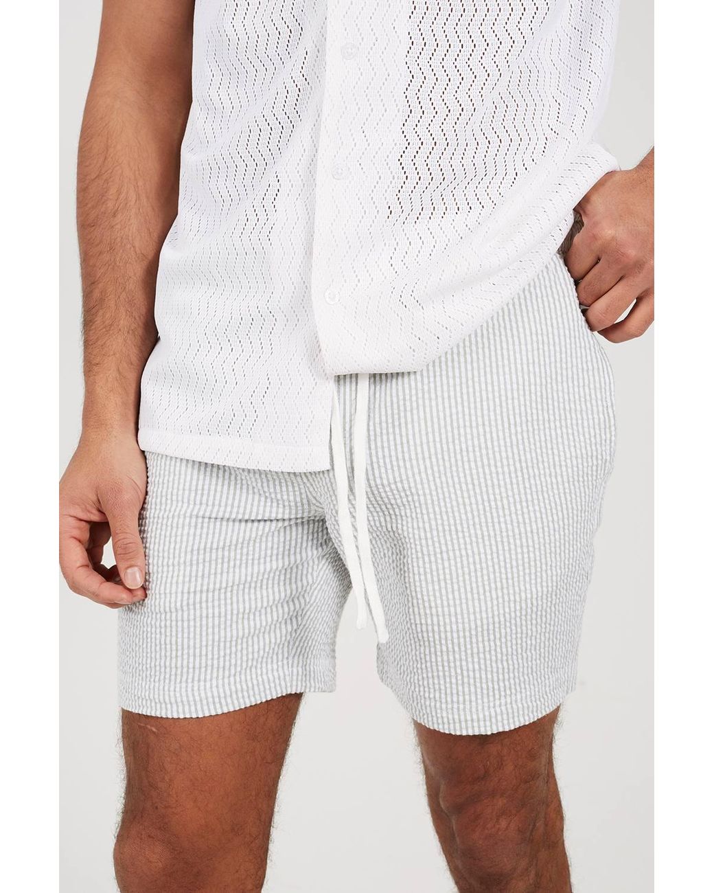 Brave Soul White Seersucker Shorts for men