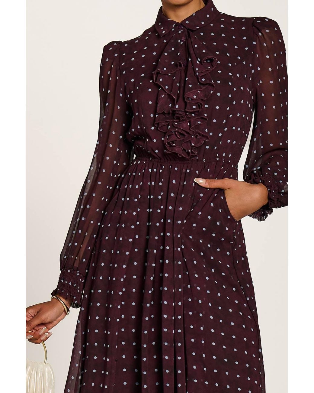 Jolie Moi Red Chiffon Print Ruffled Shirt Dress