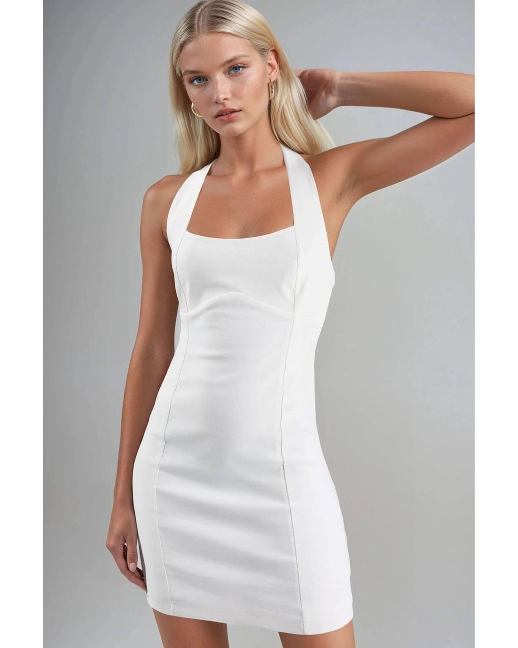 Hiccup White Bodycon Mini Dress With Halter Collar