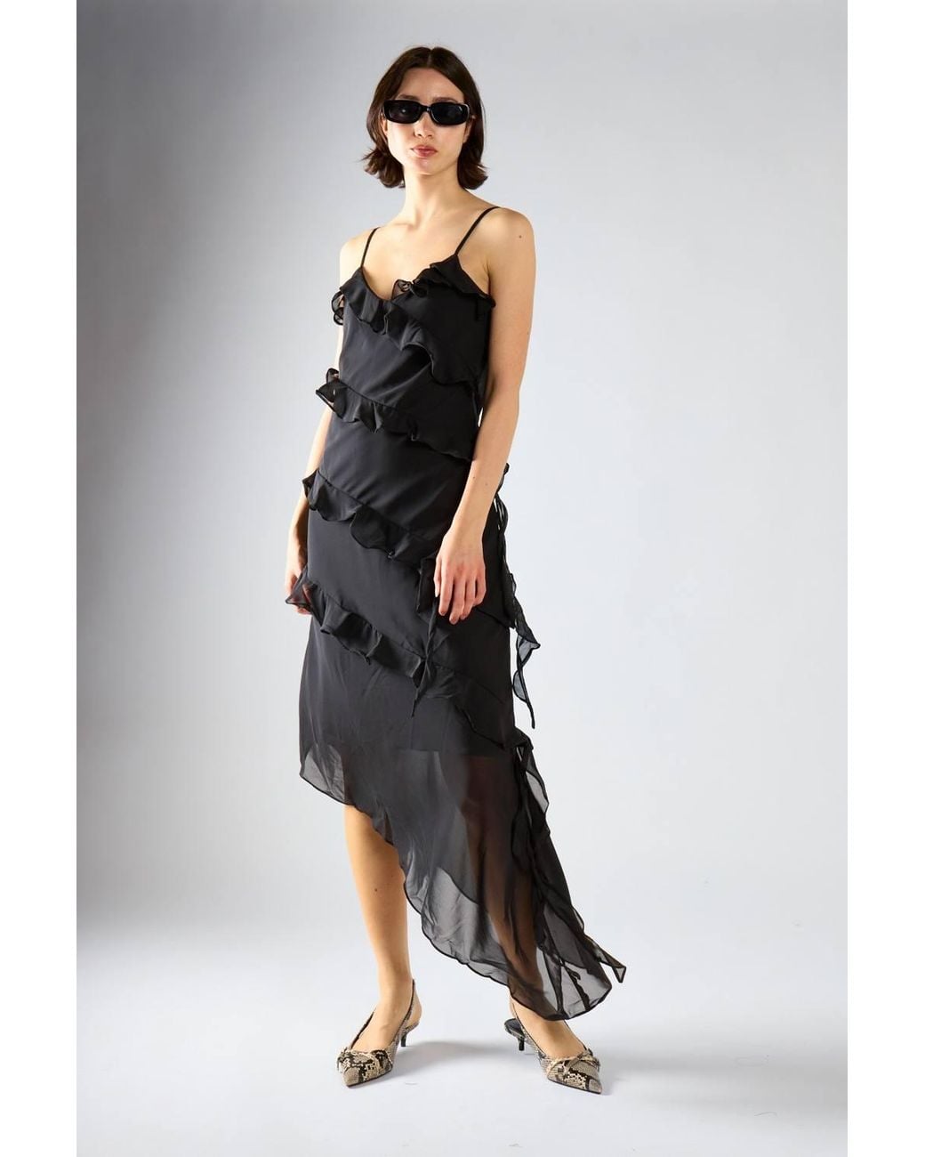 Shnoo Black Waterfall Ruffle Maxi-Dress