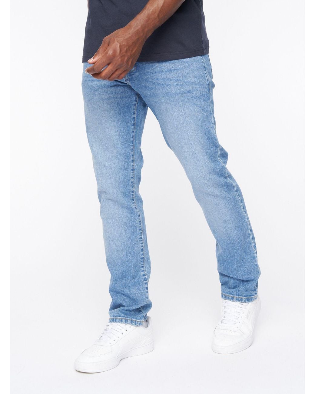 Crosshatch Blue Princed Classic 5-Pocket Cotton Stretch Jeans With Branded Belt for men