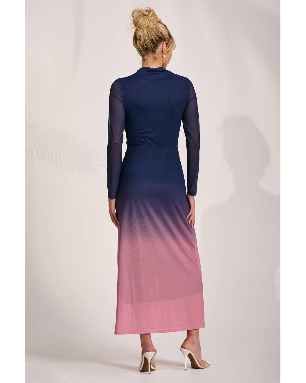 Jolie Moi Pink Petite Long Sleeve Mesh Maxi Dress