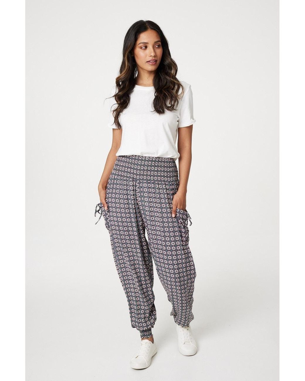 Izabel London Green Geo Print Pull On Harem Pants