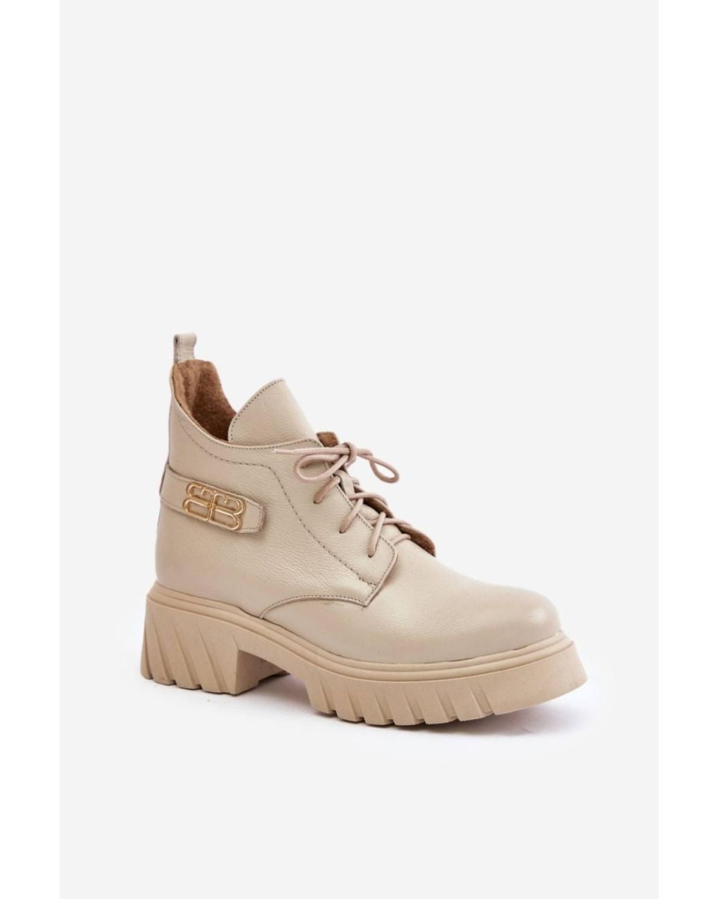 Love Lace Natural Winter Platform Round Toe Lace Up Boots