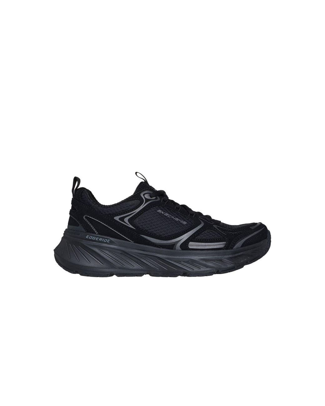 Skechers Black Edgeride Duraleather Overlay Mesh Lace-Up Trainers