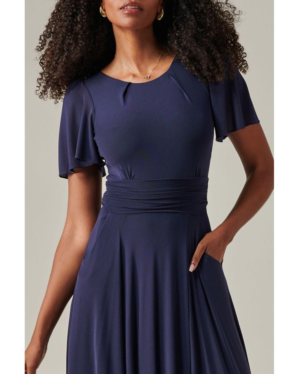 Jolie Moi Blue Ayla Plain Mesh Maxi Dress