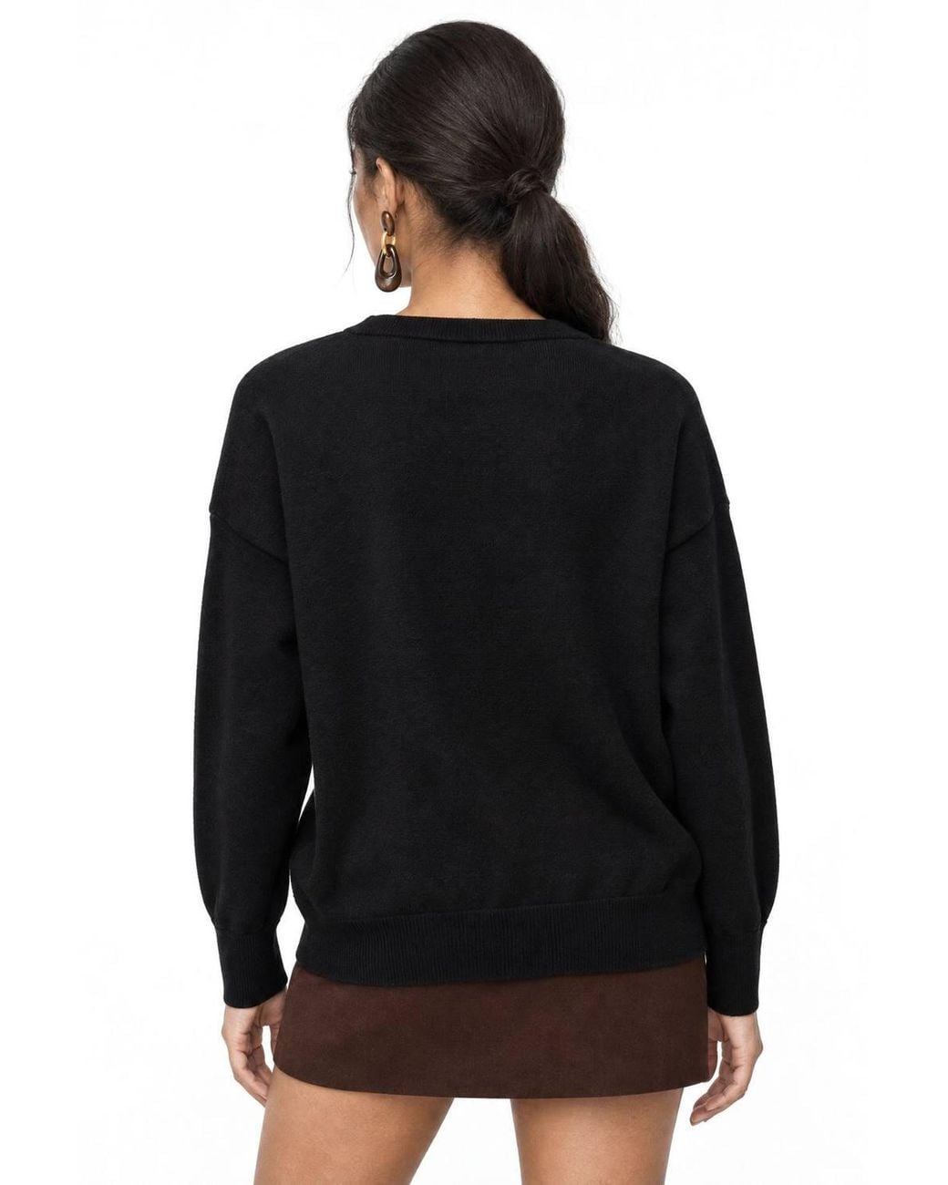 MixRay Black Long Ribbed Knitwear Cardigan With V-Neck & Button Closure