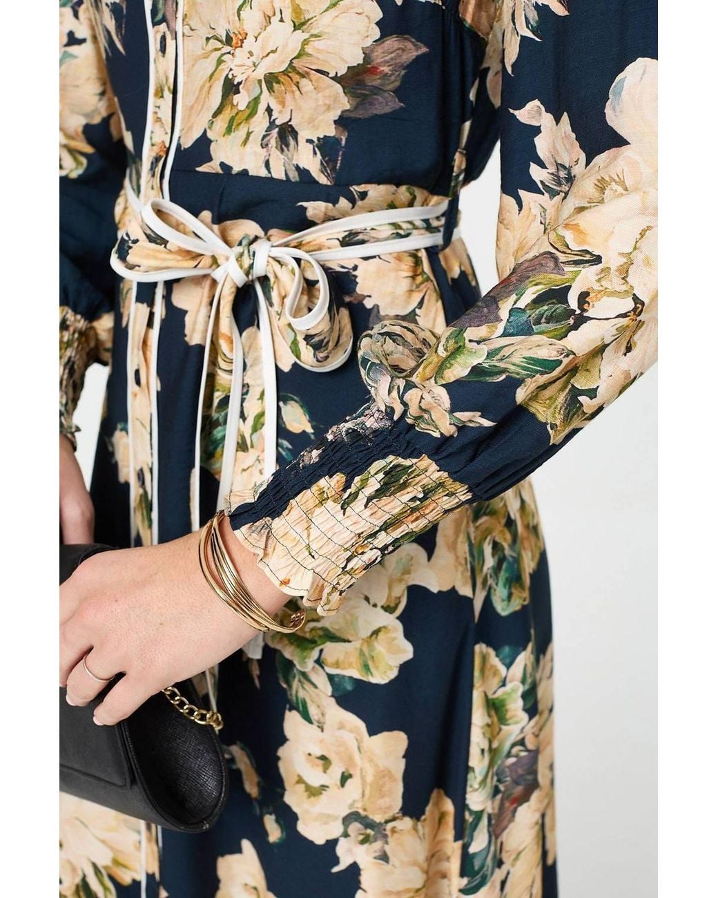 Izabel London White Floral Print Tie Waist Midi Shirt Dress