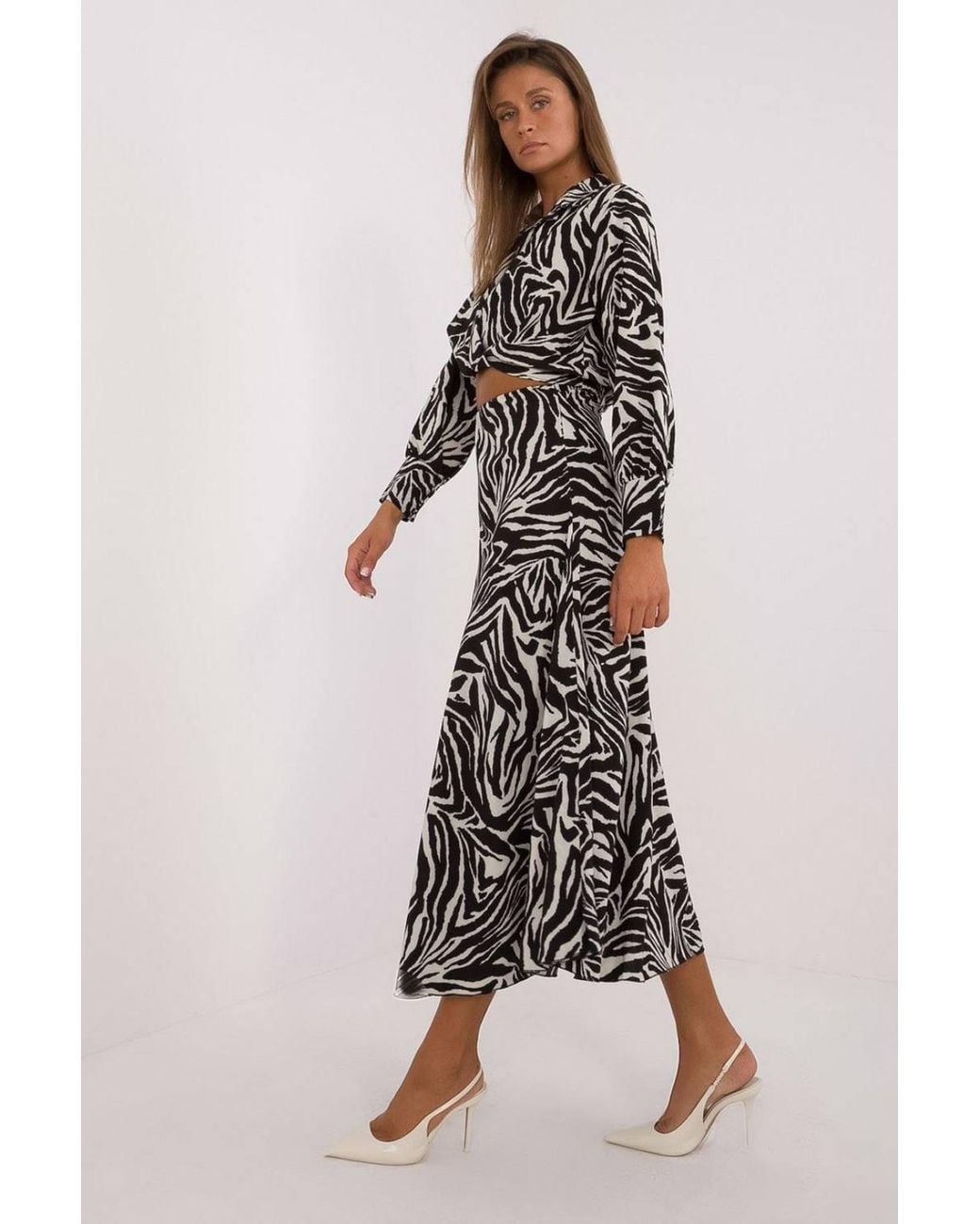 Love Lace Black Animal Print Blouse & Skirt Set
