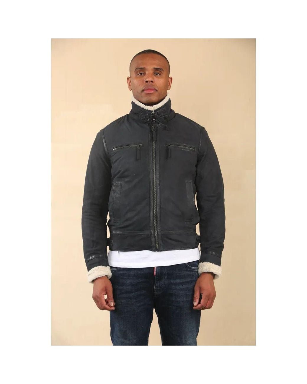 TruClothing Gray Suede Pilot Aviator Leather Jacket for men