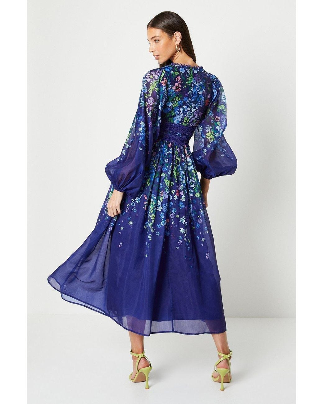 Coast Blue Organza Floral Placement Lace Trim Midaxi Dress