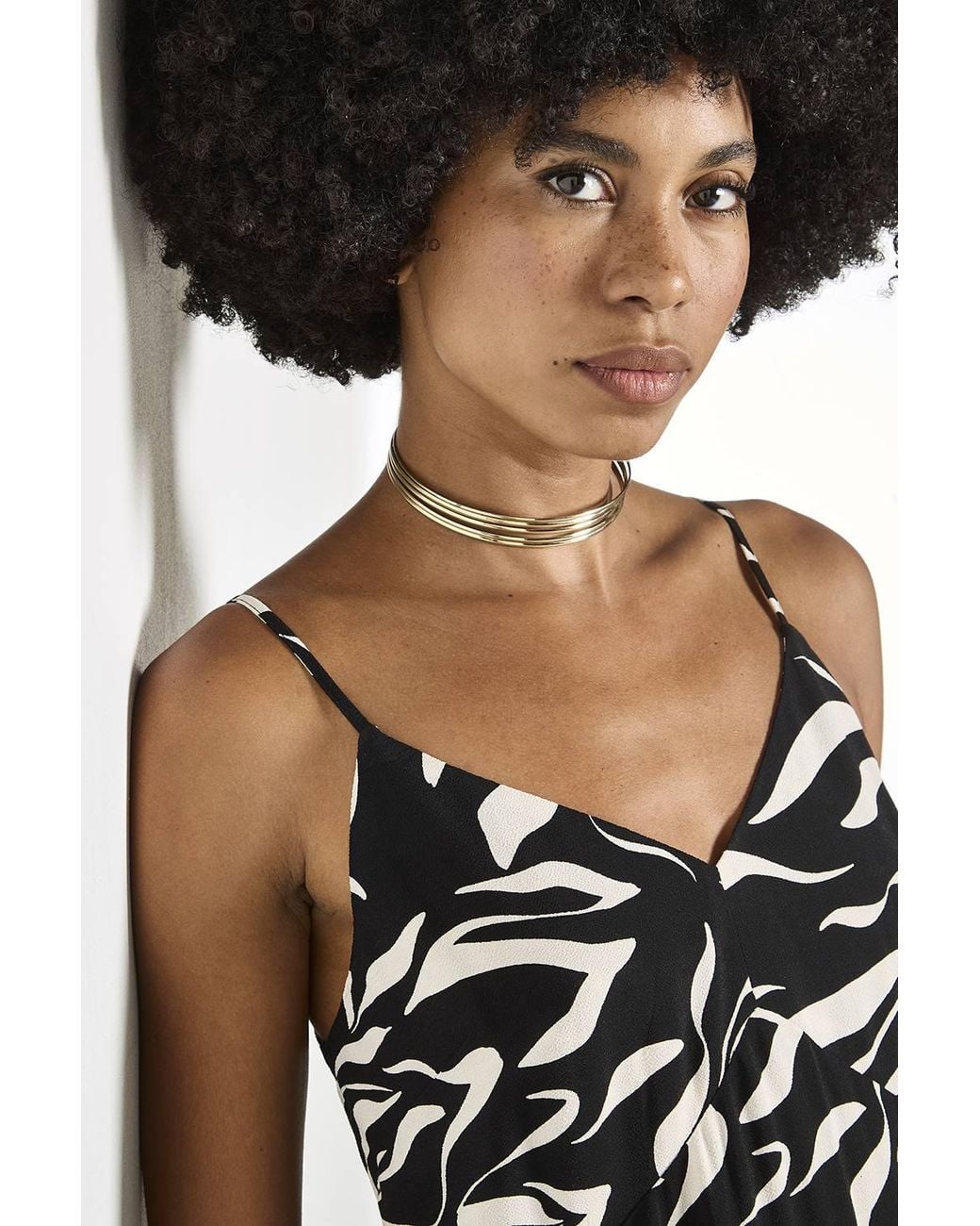 Apricot White Animal Print Trapeze Cami Maxi Dress