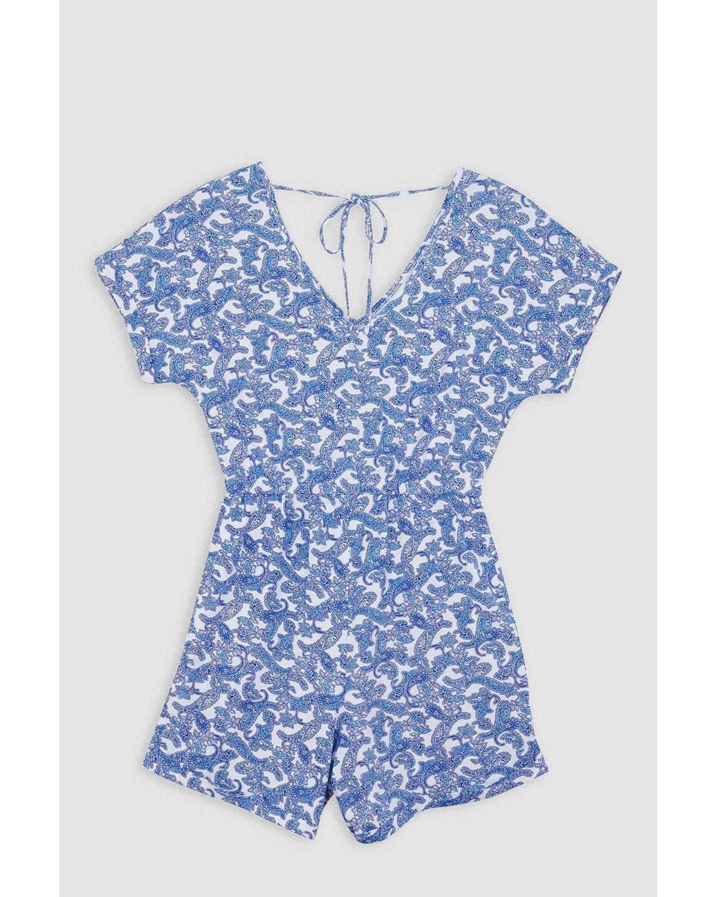 Enorsia Blue Roll Up Sleeves Aop Play Suit