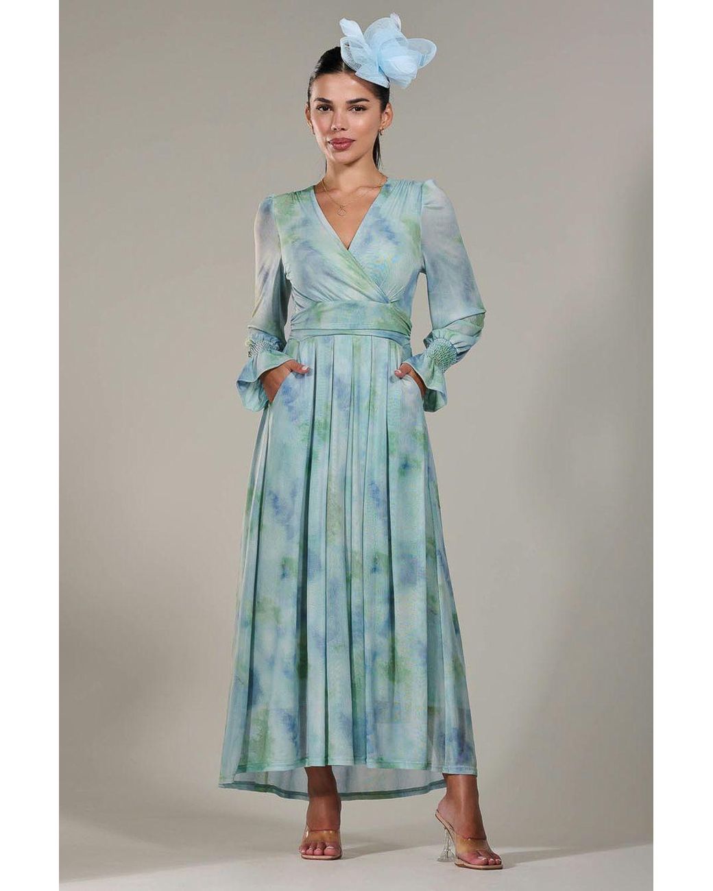 Jolie Moi Blue Petite Long Sleeve Mesh Maxi Dress