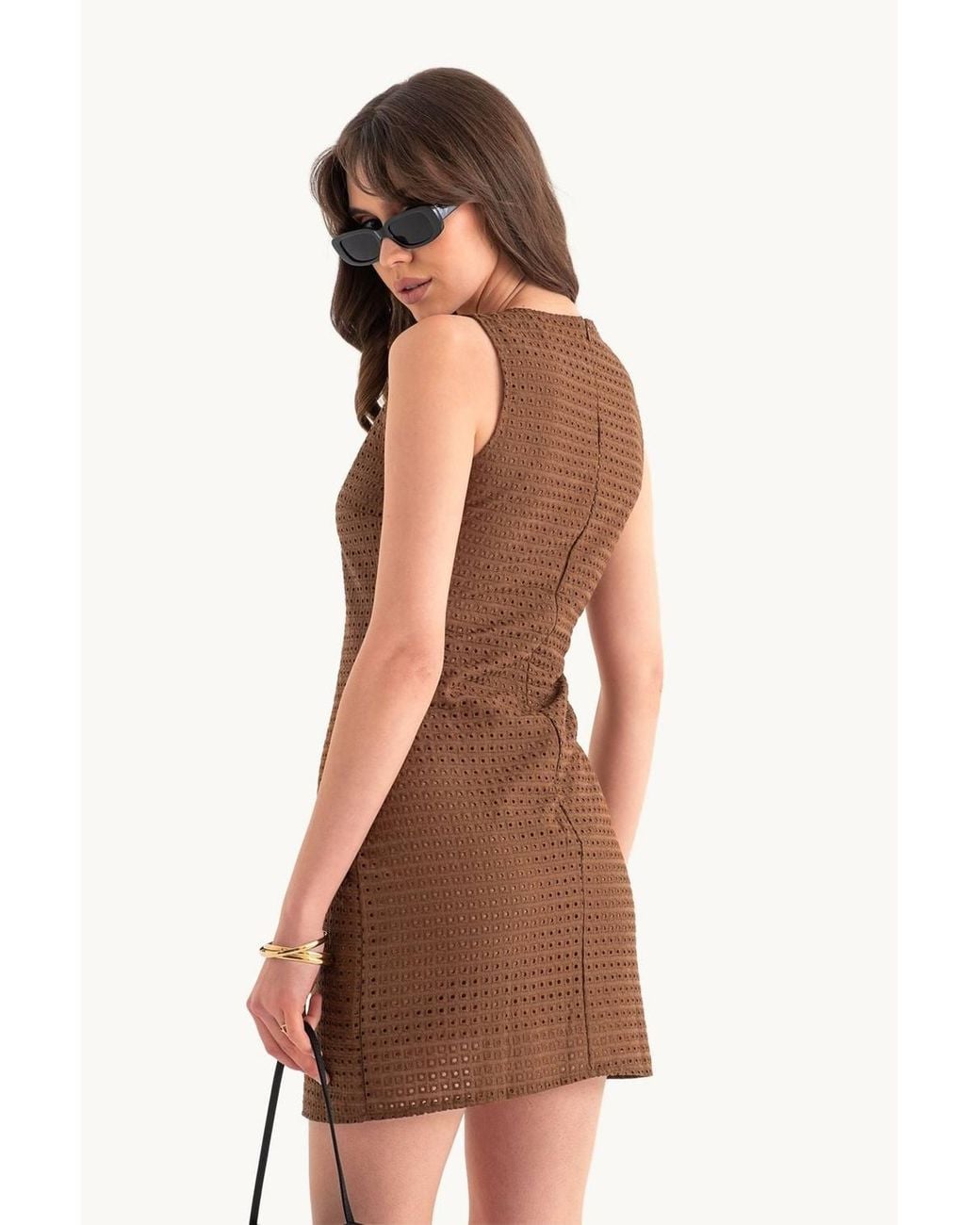 Hiccup Brown Round Neck Mini Casual Dress