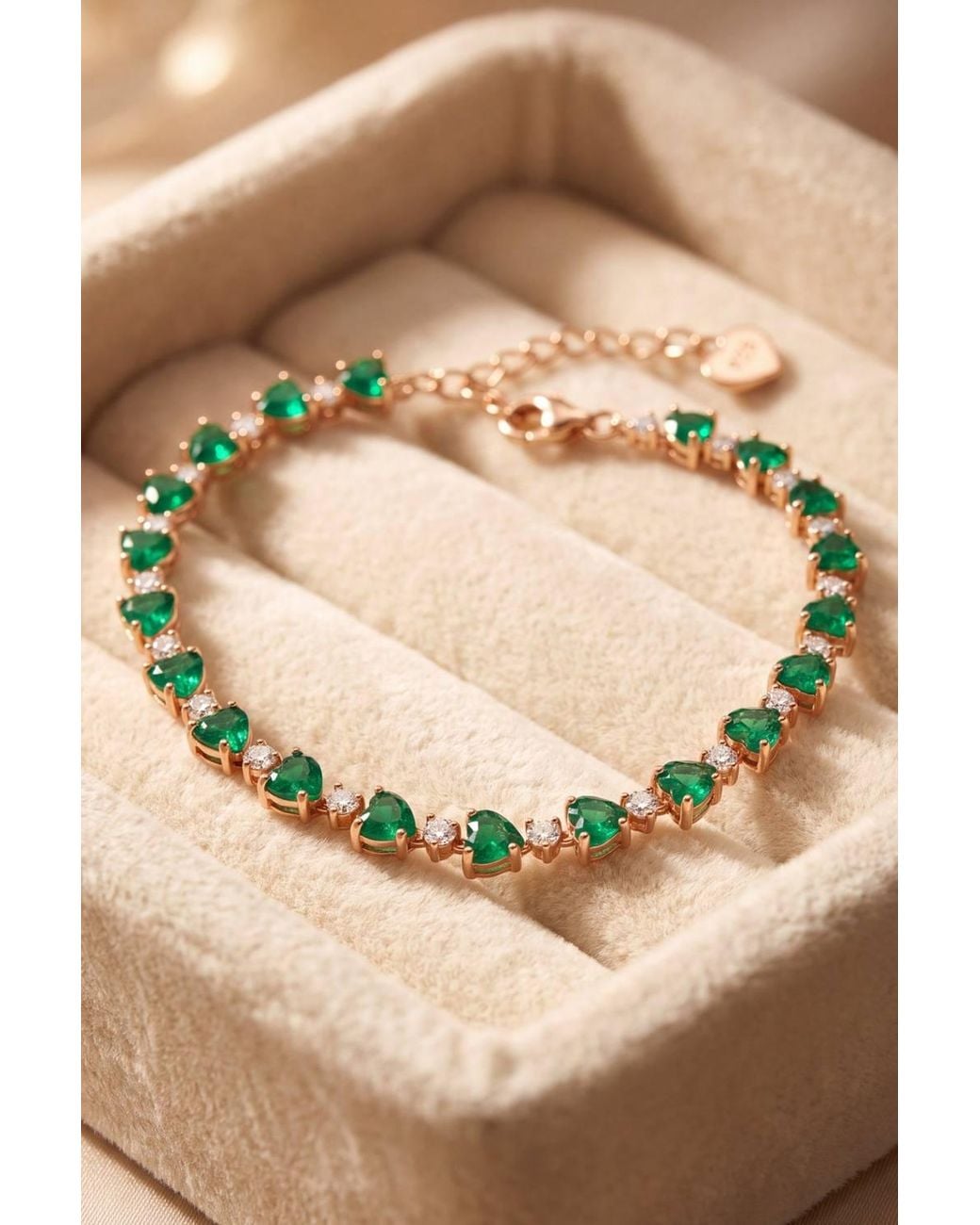 Latelita London Green Asscher Cut Heart Tennis Bracelet Emerald