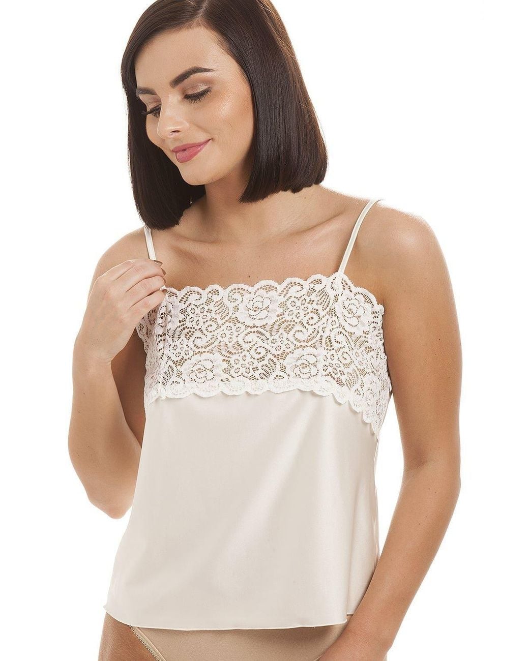 CAMILLE White Luxury Satin Feel Lace Trim Camisole