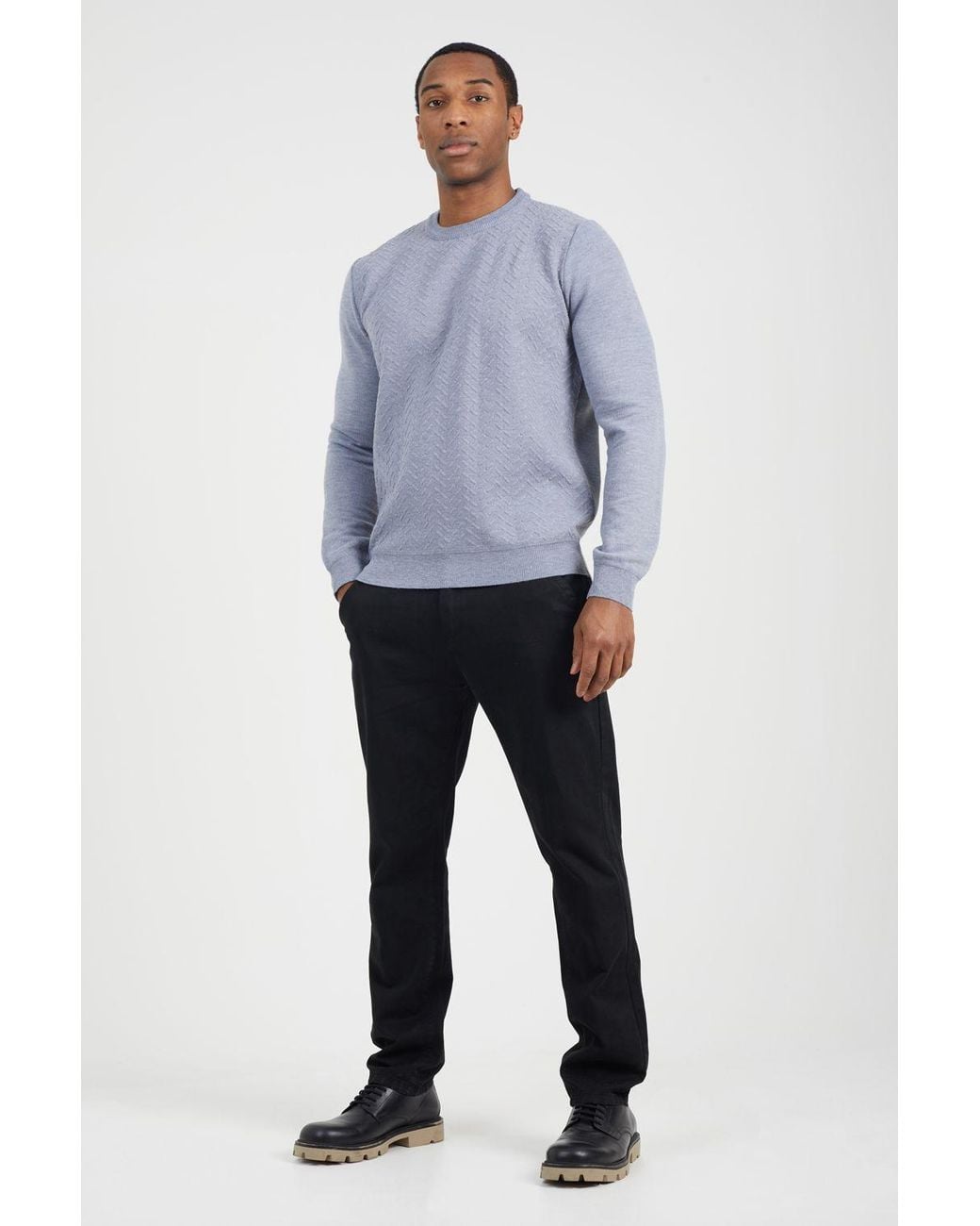 Brave Soul Blue Crew Neck Jaquard Knit Jumper for men