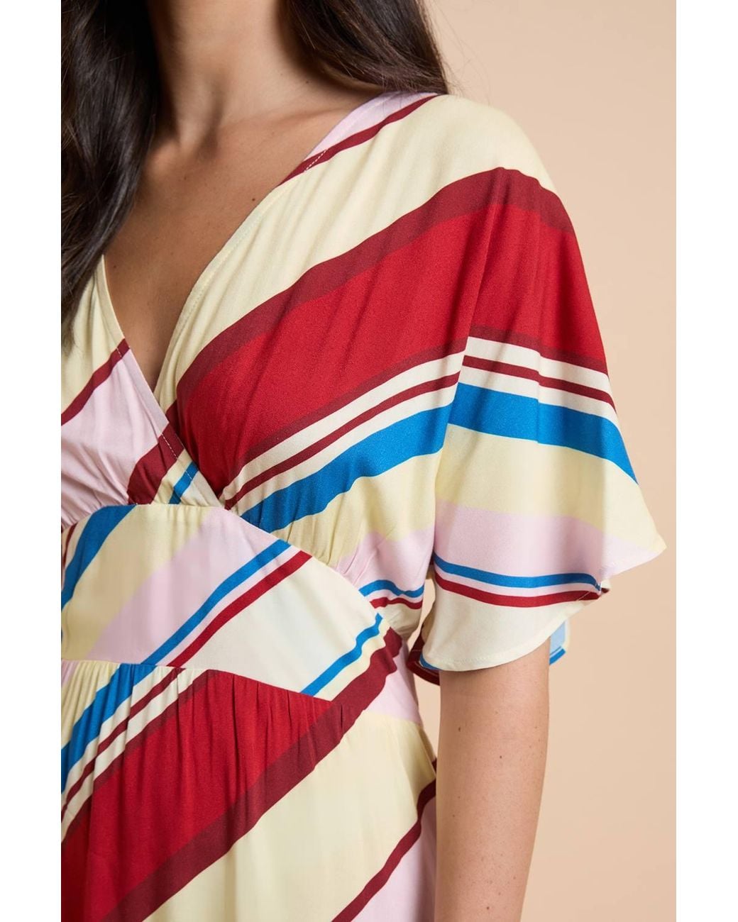 Dorothy Perkins Pink Stripe Cape Sleeve Plunge V Neck Maxi Dress