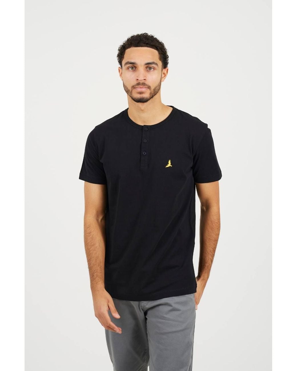 Brave Soul Black 3 Pack Cotton Crew Neck Button Front T-Shirts for men