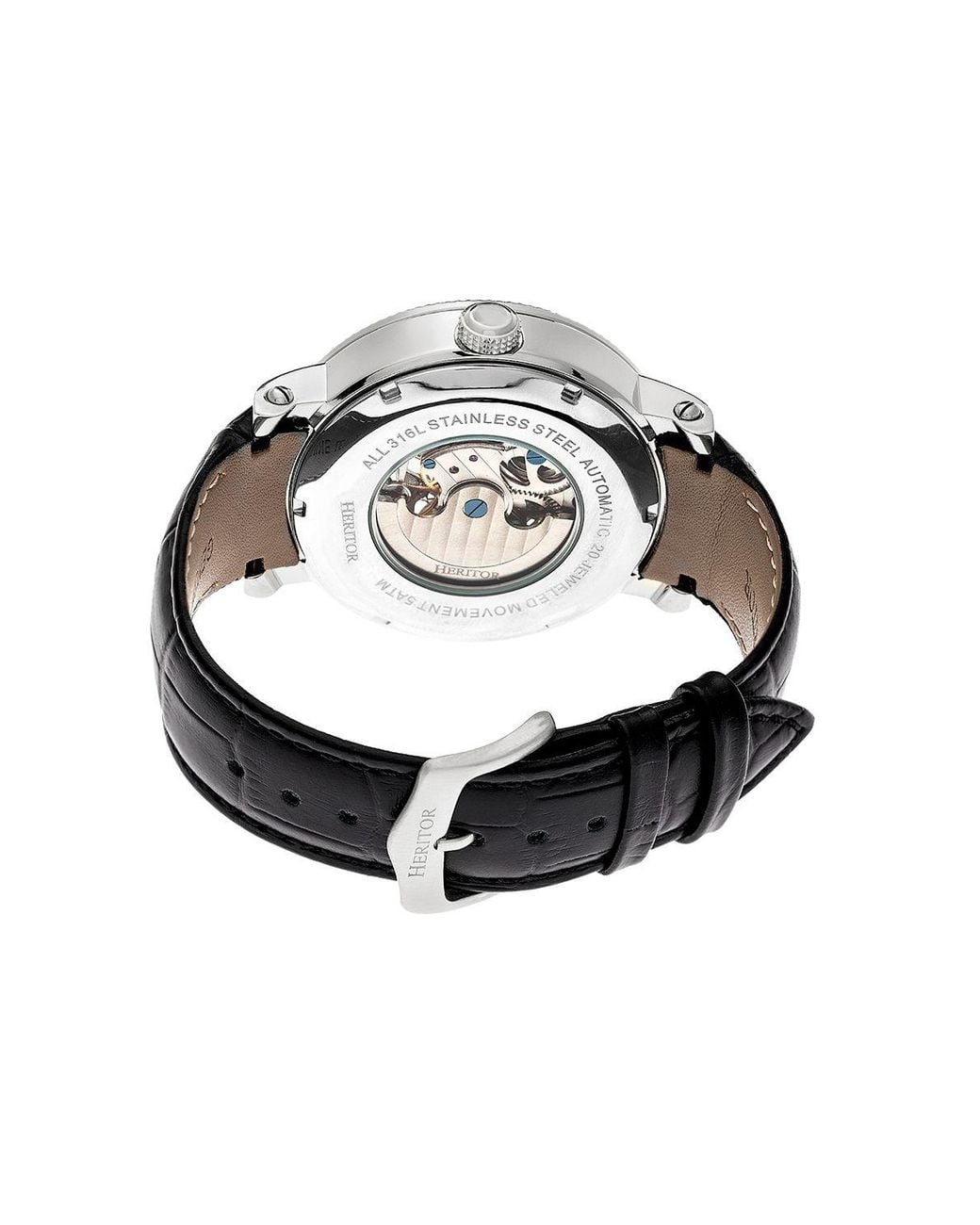 Heritor Black Aries Skeleton Leather-Band Watch for men