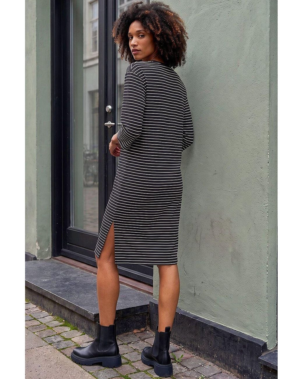 Roman Gray Stripe Jersey Stretch T-Shirt Dress