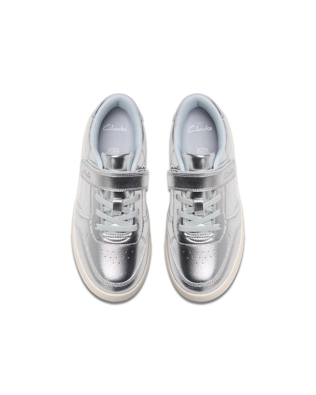 Clarks White Barley Step Kid Metallic Trainers, Riptape