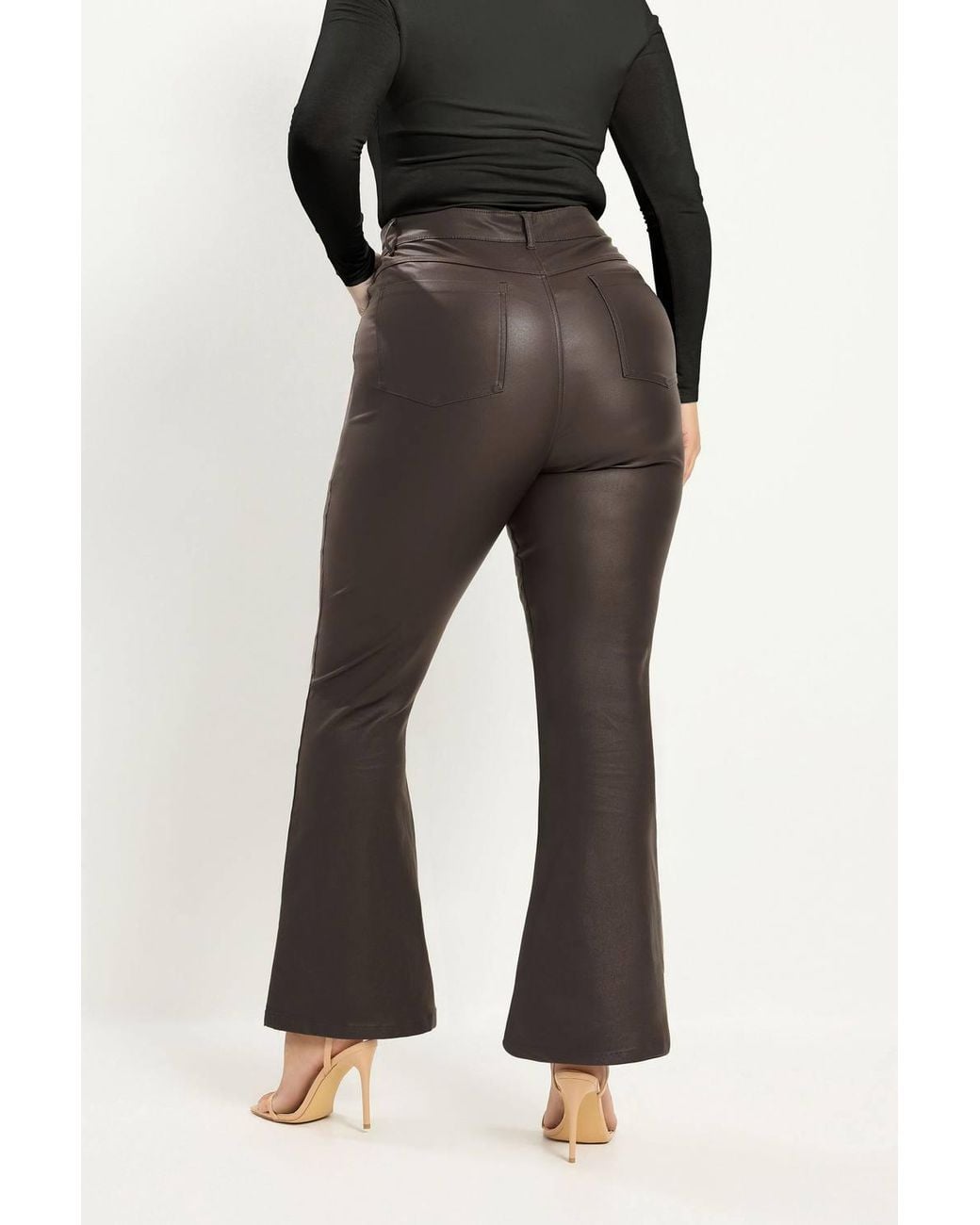 Yours Black Wide Leg Coated Flare Trousers