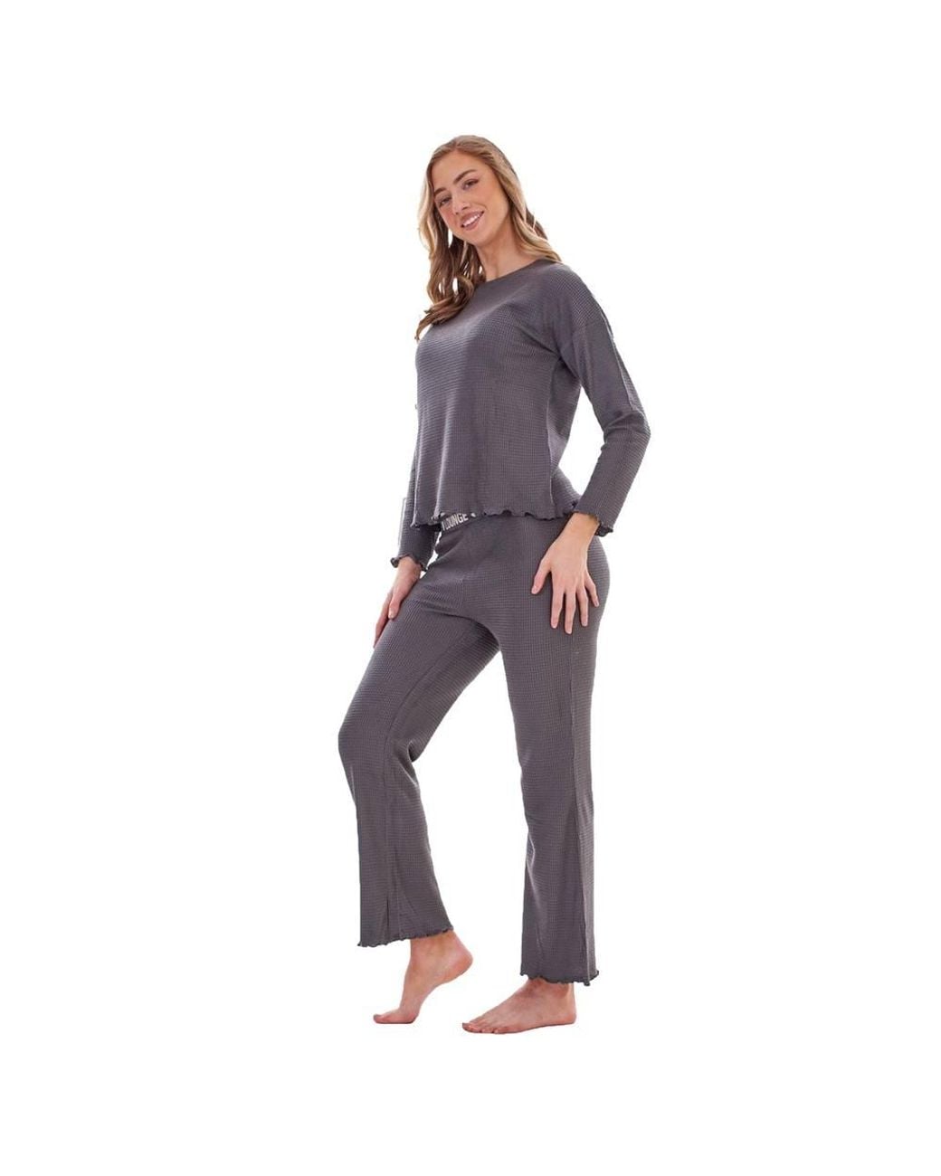 Keanu Blue Waffle Long Pyjama Set