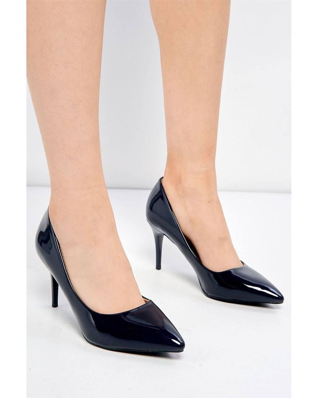 Miss Diva Blue Ingrid Pointed Toe Patent Pu Court Shoes Heels