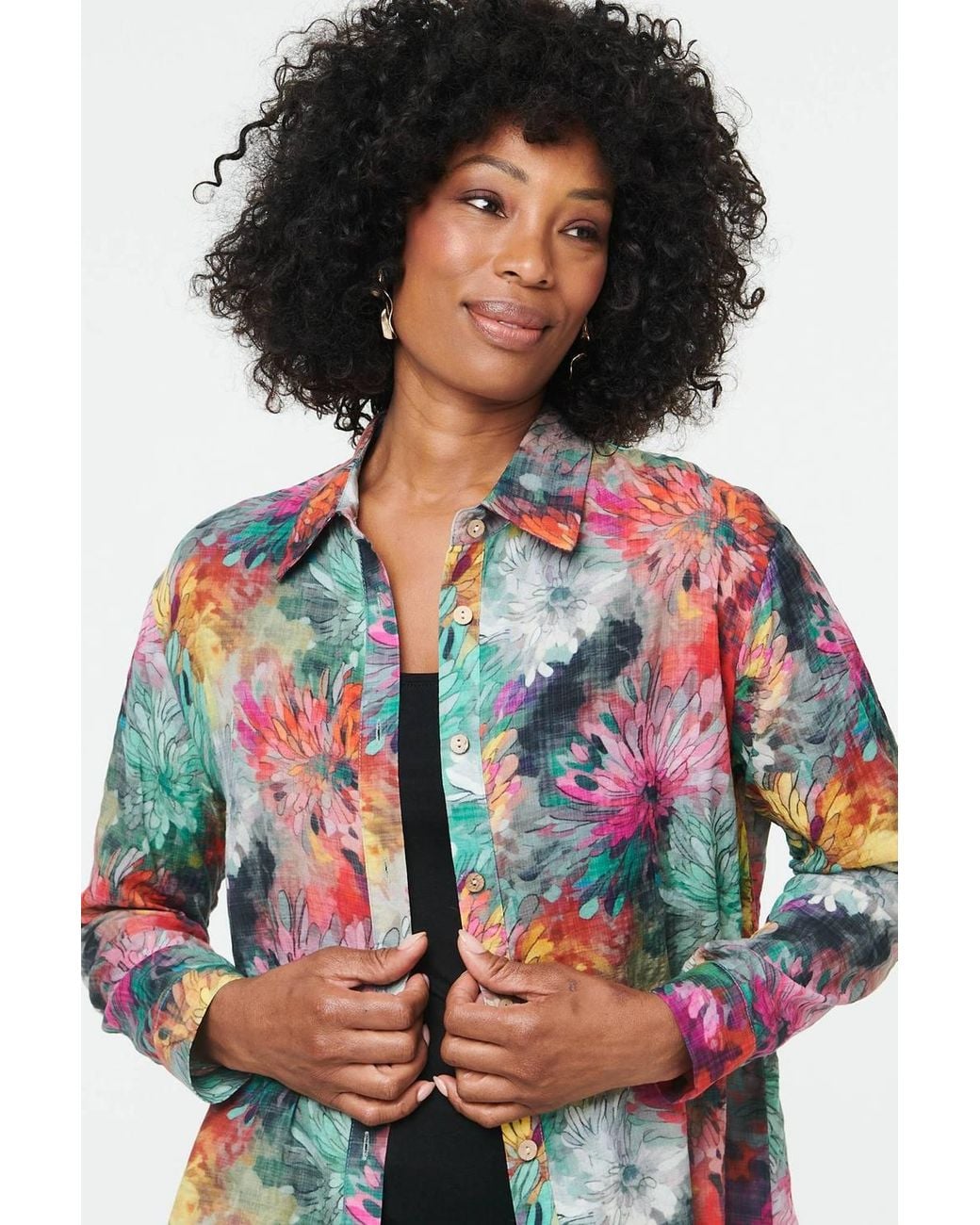 Izabel London White Abstract Relaxed Fit Long Sleeve Shirt