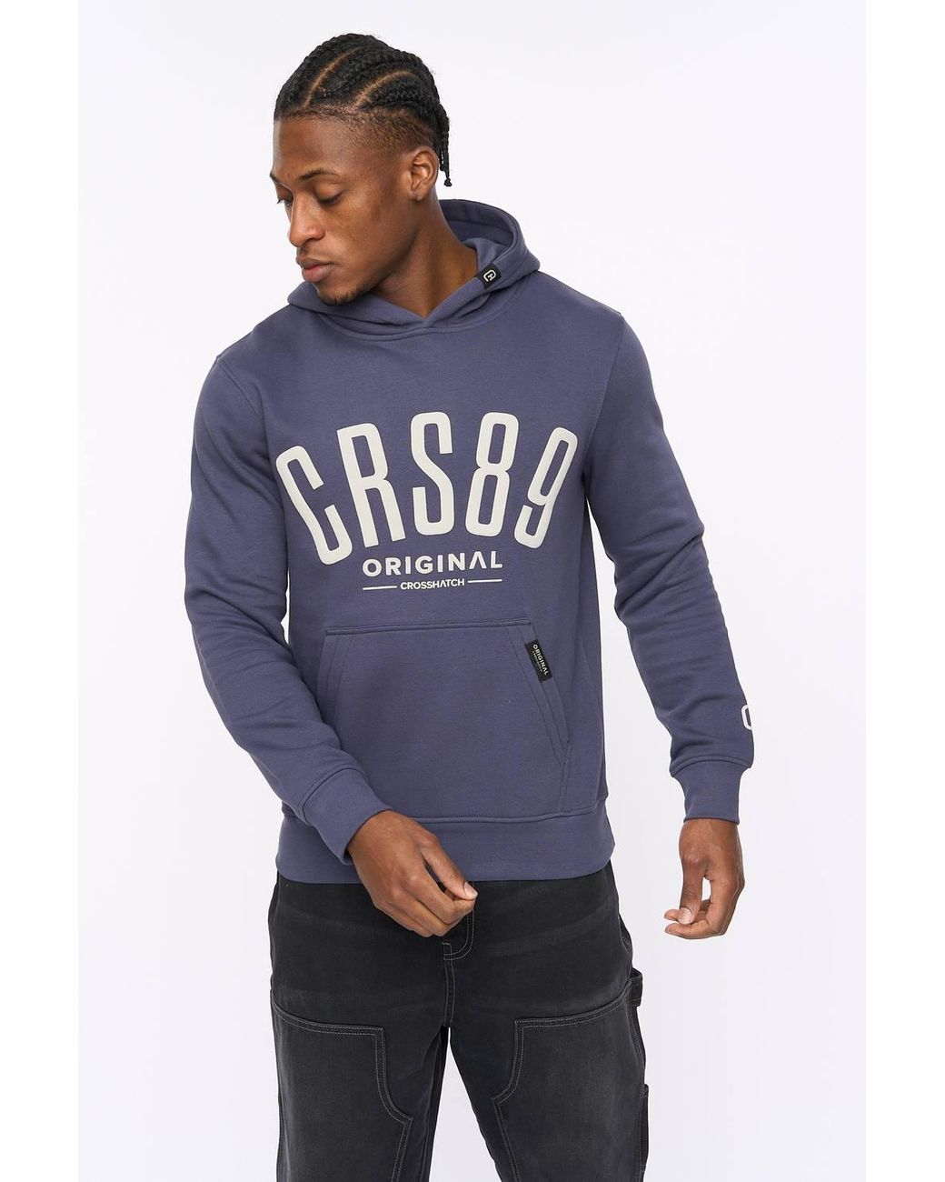 Crosshatch Blue Hallfell Overhead Hoodie With Bold Chest Branding for men