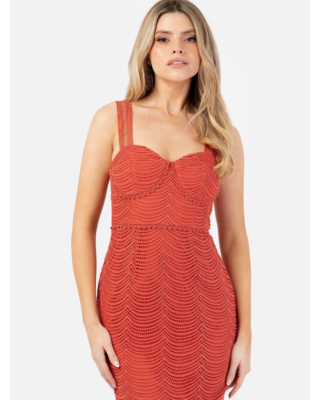 Maya Deluxe Red Strappy Lace Midi Dress