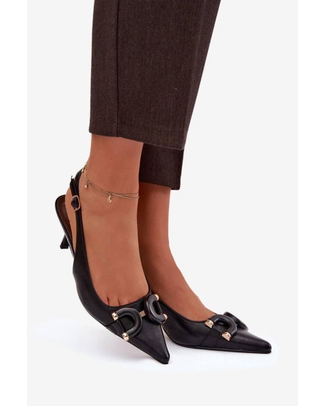 Love Lace Gray Elegant Pointed Toe Heel Sandals With Buckle Strap Detail