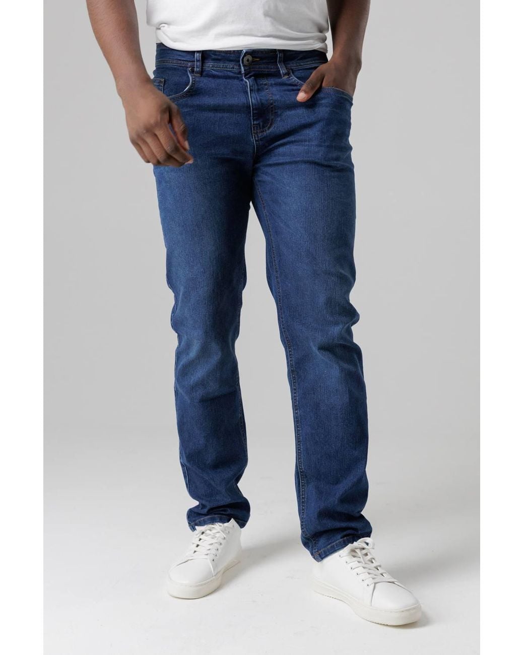Tokyo Laundry Blue Straight Fit Cotton Blend Jeans for men