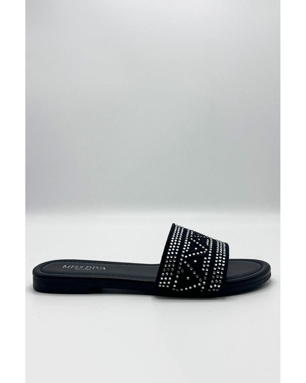 Miss Diva Blue Kree Diamante Patterned Sliders