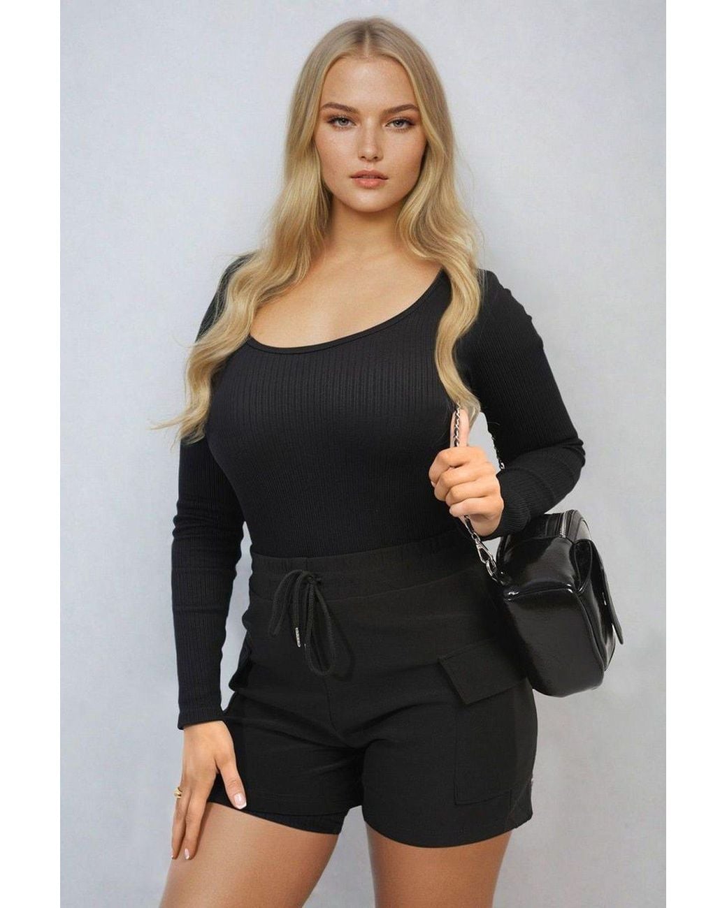 IKRUSH Black Dulce Elastic Waist Drawstring Pocket Detail Shorts