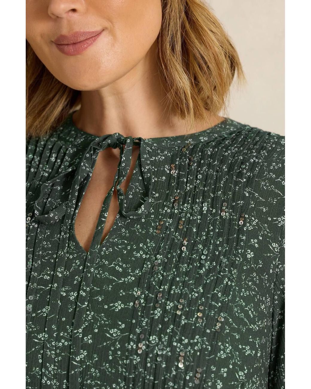 Evans Green Ditsy Tie Neck Blouse