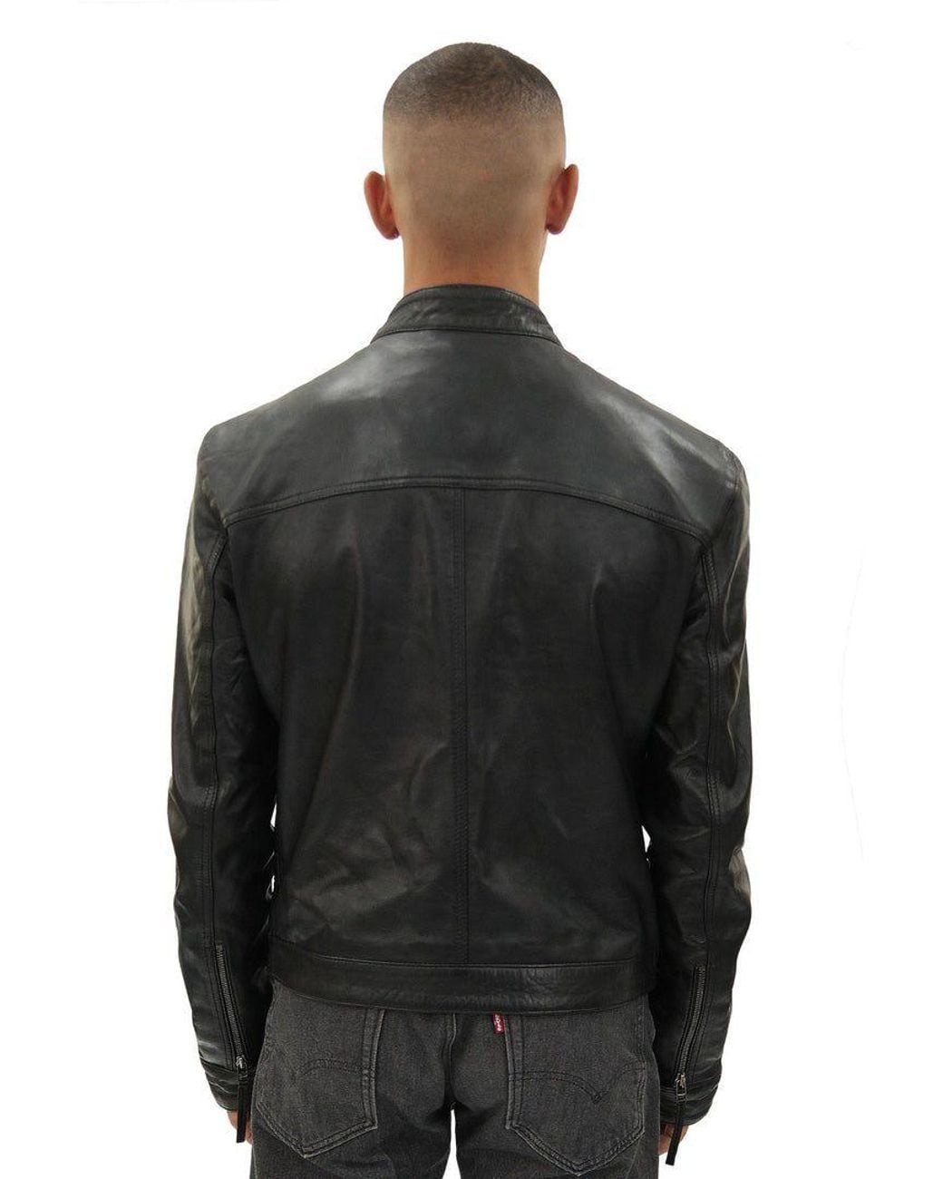Infinity Leather Black Classic Fitted Leather Biker Jacket-Austin for men