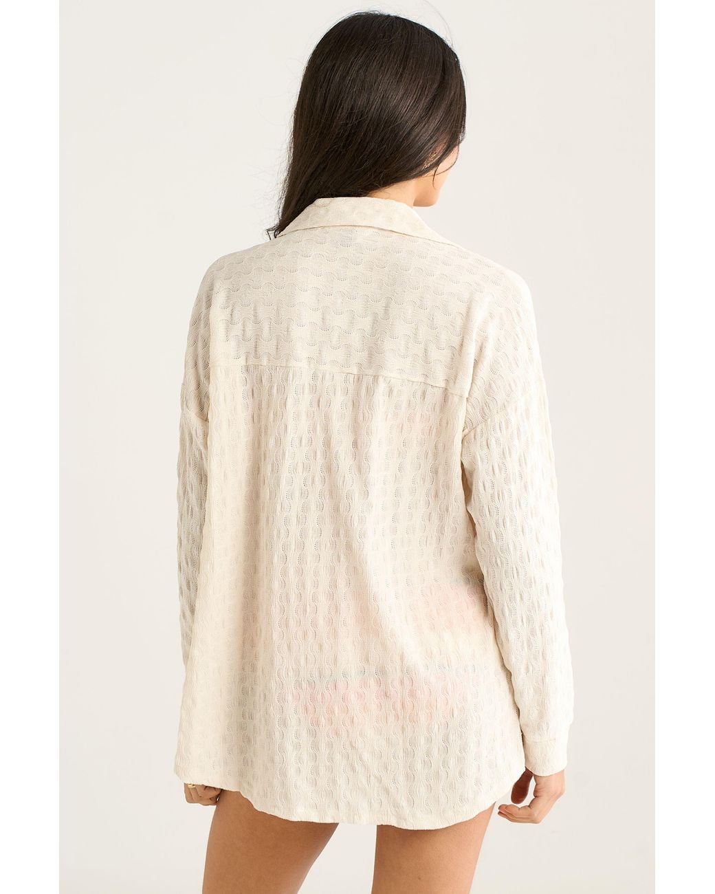 Gini London Natural Textured Oversized Long Sleeves Shirt