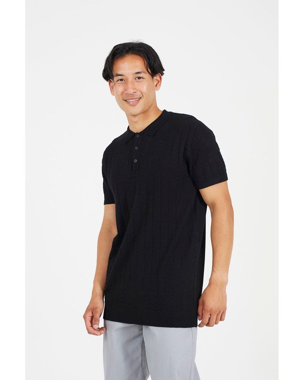 Brave Soul Black Short Sleeve Knitted Polo Shirt for men