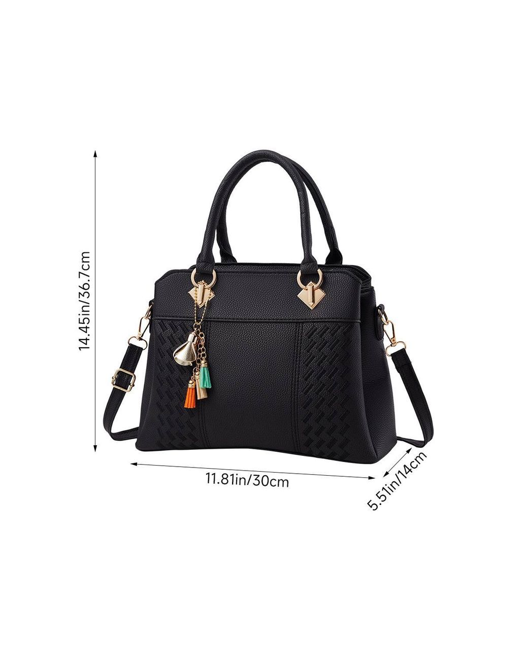 MODISHION Black Minimalist Lychee Grain Handbag With Tassel Pendants