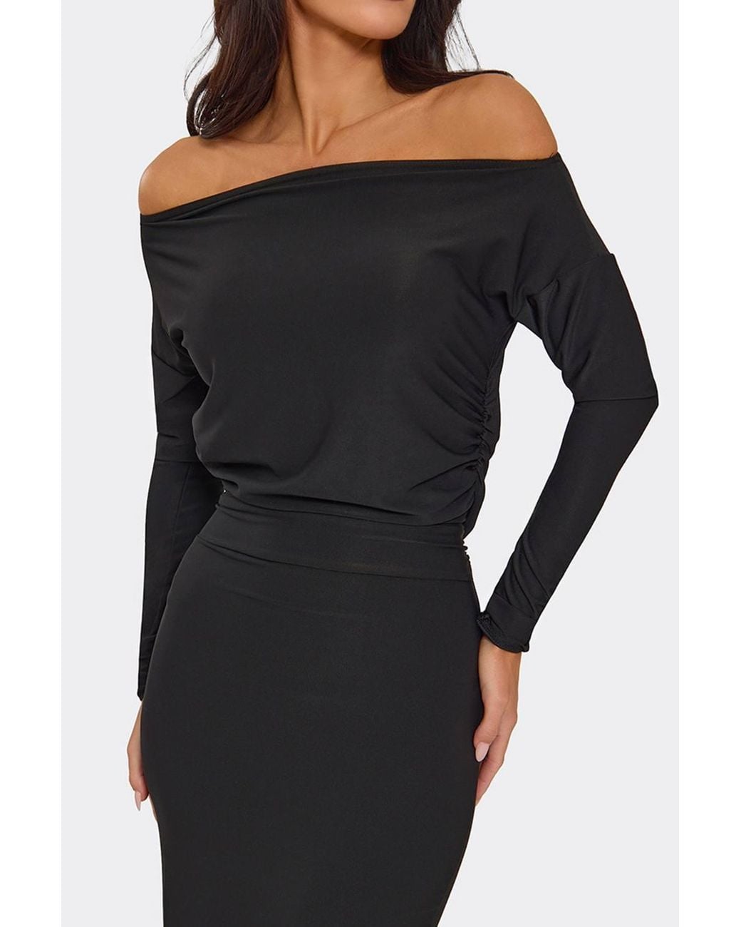 EGO Black Long Sleeve Ruched Maxi Dress
