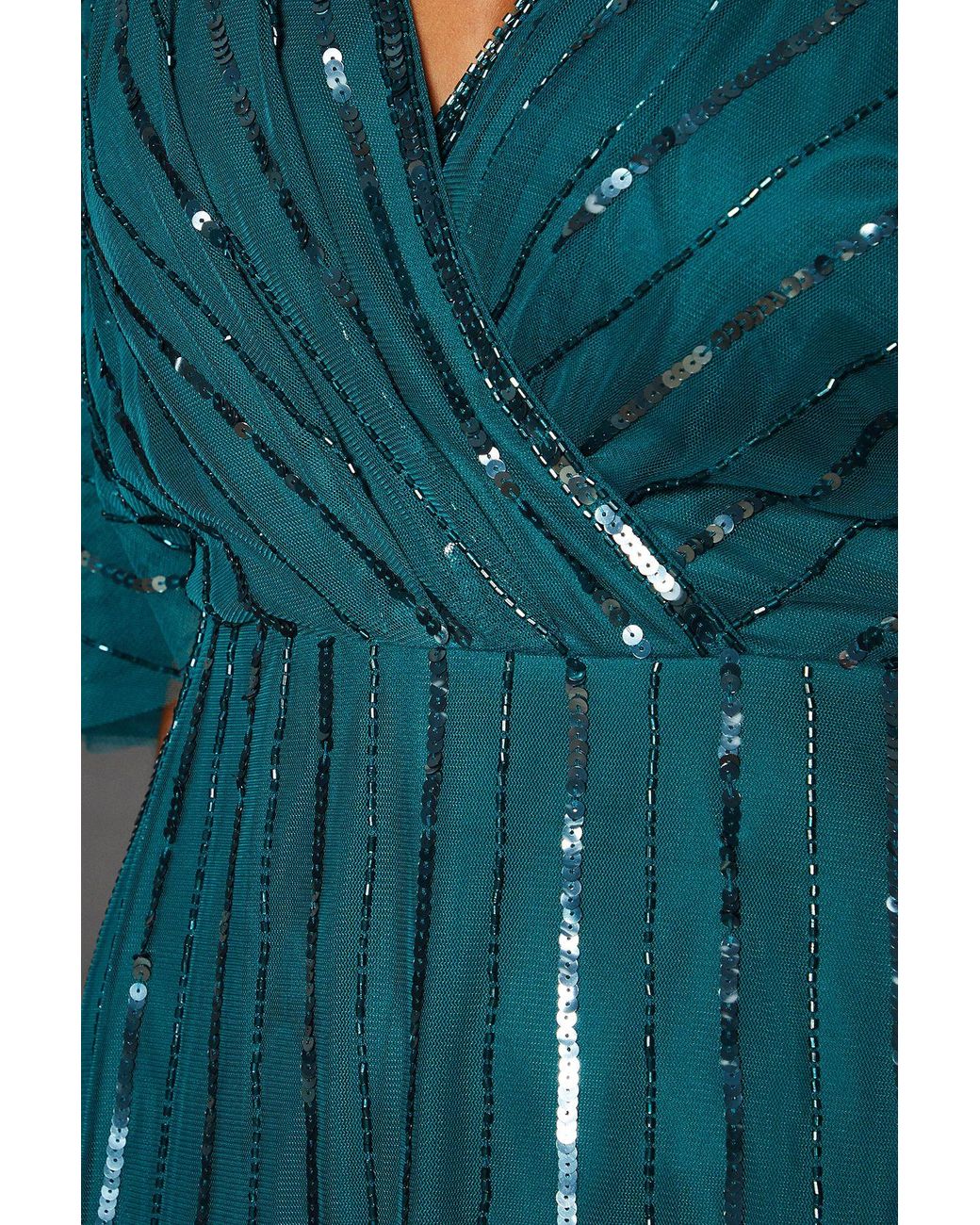 Wallis Blue Petite Occasion Embellished Cape Midi Dress