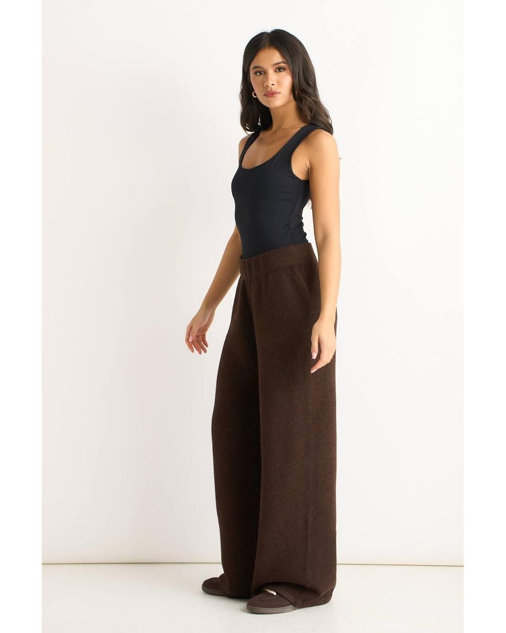 Gini London Brown Pull On Wide Leg Trousers