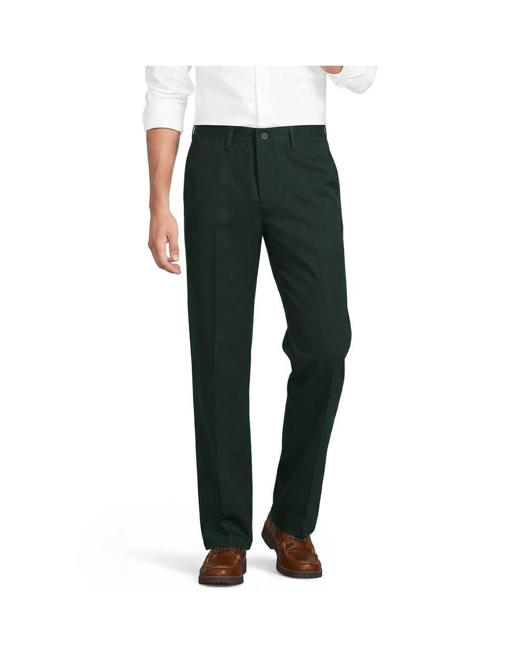 Lands' End Green Non-Iron Chinos, Flat Front, Comfort Waist for men
