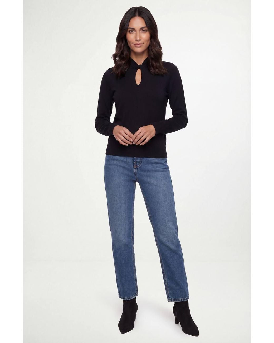 Wallis Blue Twist Neck Keyhole Knitted Jumper