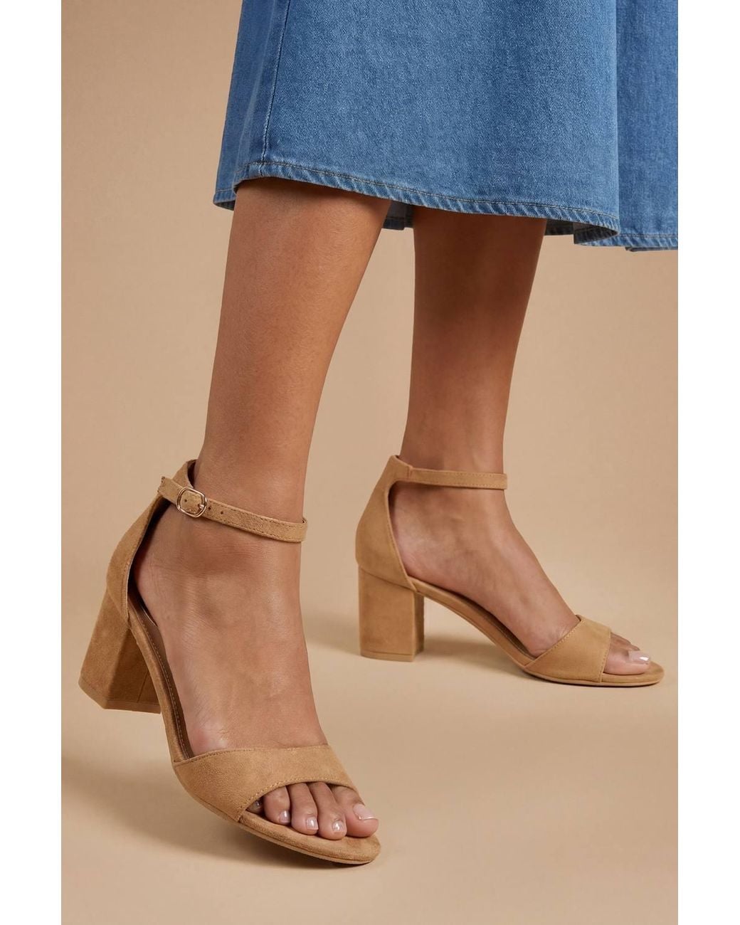 Dorothy Perkins Blue Catty Faux Suede 2 Part Block Heeled Sandals