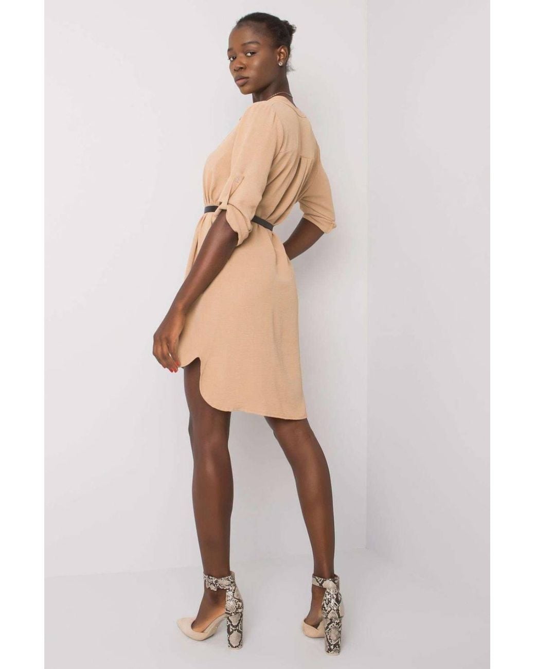 Love Lace Natural Summer Straight Cut Day Dress With Belt
